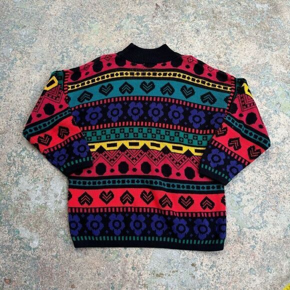 90’s Heart Flower Knitted Vintage Sweater - Picture 4 of 4